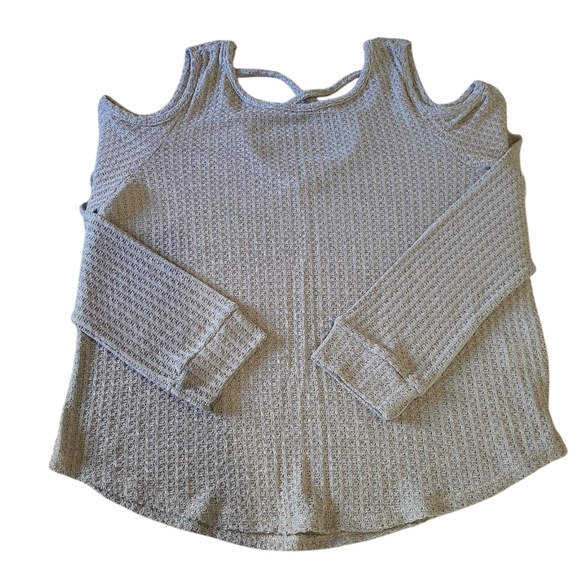 Women’s Charlotte Russe Cold Shoulder Waffle Weave L/S Knit Top Large Warm Grey - Picture 5 of 10